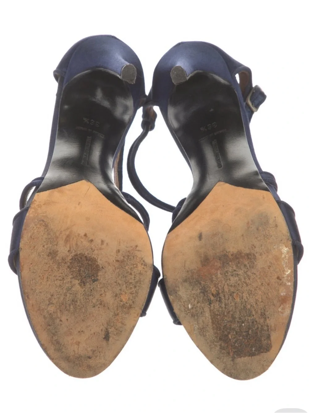 Tabitha Simmons Navy Satin Strappy Slingback Sandals